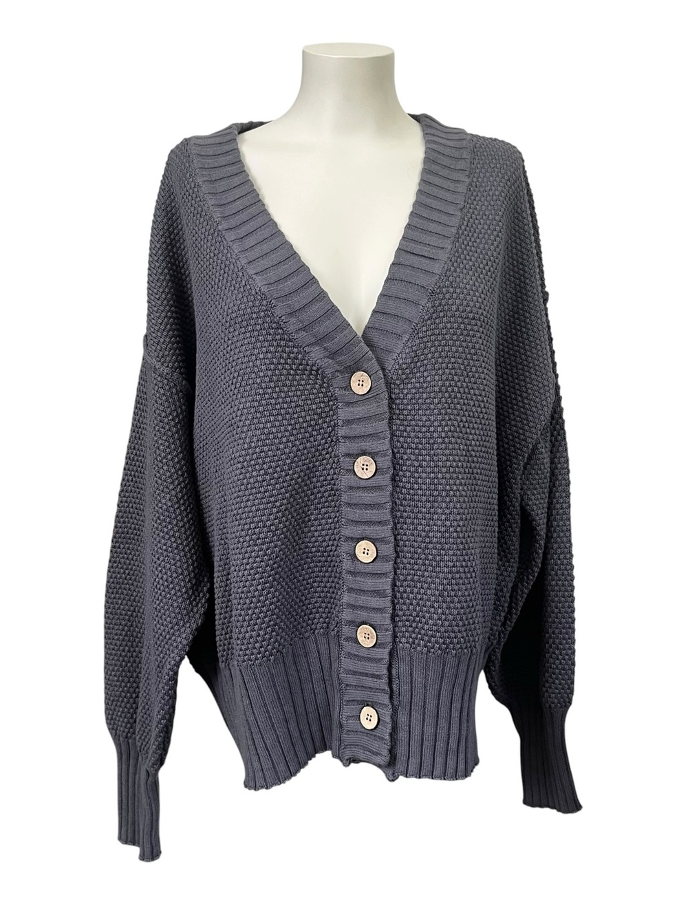 Free People FP Beach Hailee Waffle Knit Cardigan Gray NWT Size S - Picture 10 of 12